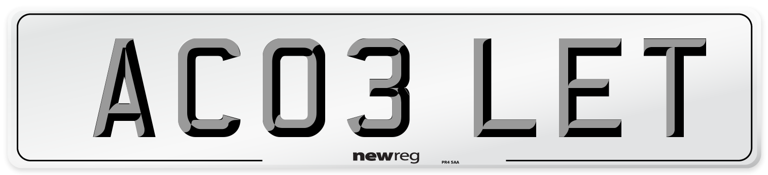 AC03 LET Number Plate from New Reg
